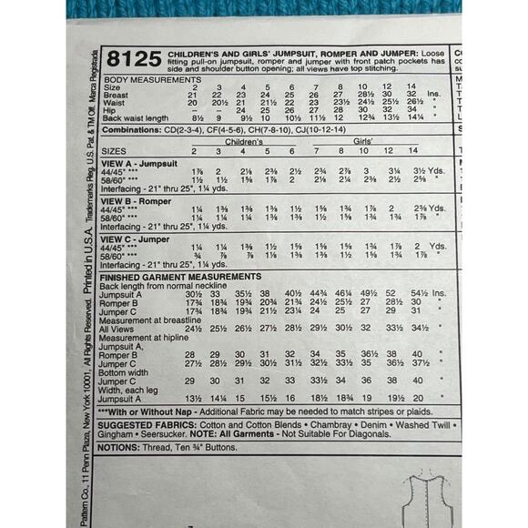 McCalls 8125 Sewing pattern girls overalls jumper size 4 5 6 - Picture 4 of 6